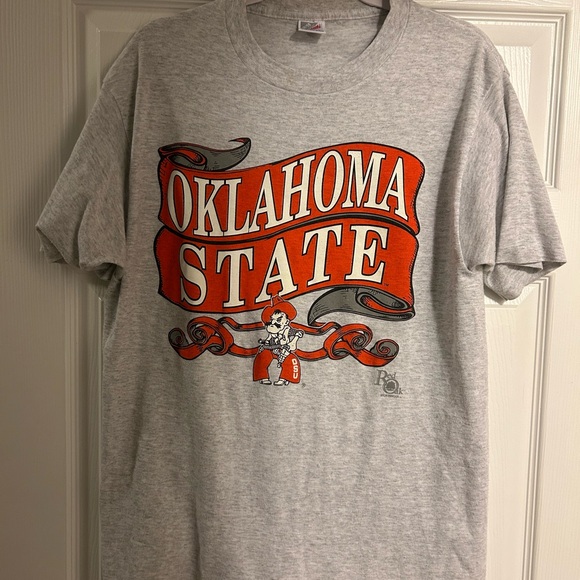 VINTAGE! Jerzees Gray Oklahoma State Short Sleeve Tee - Picture 1 of 2